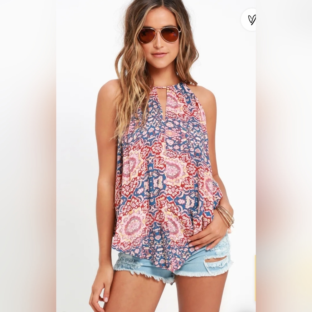 So Lovable Blue Mandala Print Top LUSH